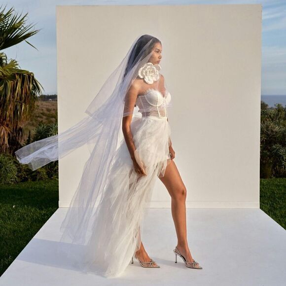 For Love and Lemons Bustier Mini White Dress Lace Strapless Sheer Size XS - Picture 5 of 16